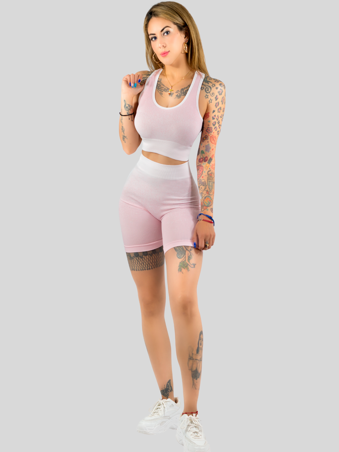 Foto 5 pulgar | Conjunto Deportivo Casual Mujer Short Y Blusa Stretch Conj-068 Rosa Comodidad Y Estilo