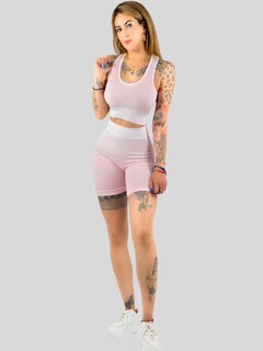 Foto 4 | Conjunto Deportivo Casual Mujer Short Y Blusa Stretch Conj-068 Rosa Comodidad Y Estilo