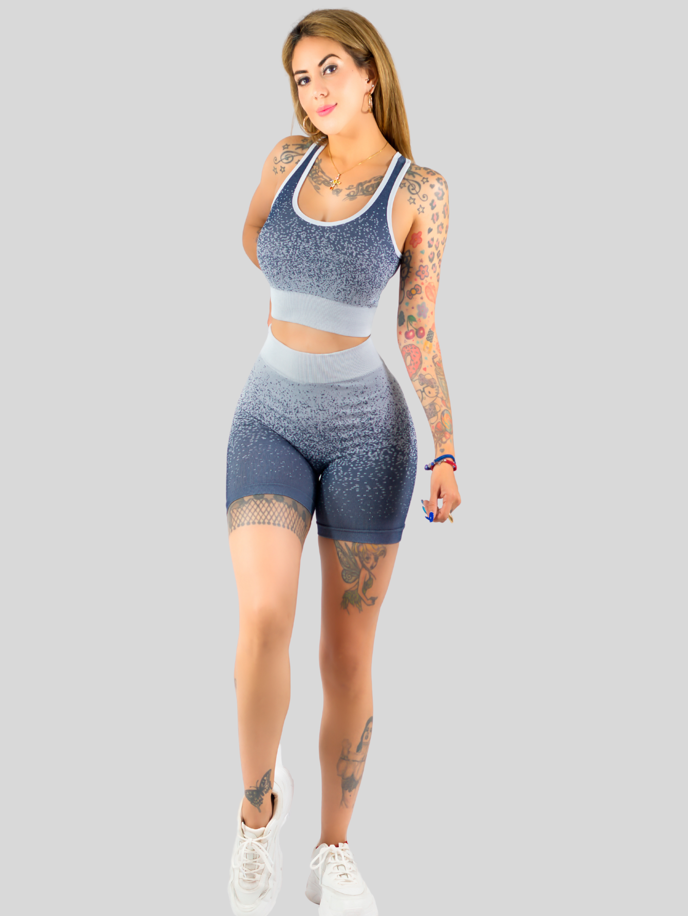 Foto 2 | Conjunto Deportivo Casual Mujer Short Y Blusa Stretch Conj-068 Marino Comodidad Y Estilo