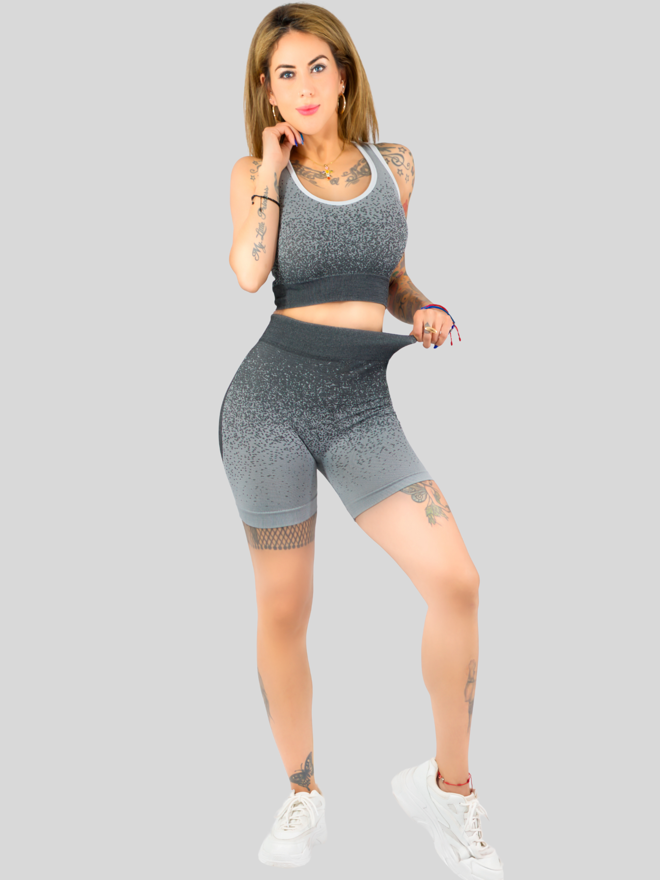 Foto 3 pulgar | Conjunto Deportivo Casual Mujer Short Y Blusa Stretch Conj-068 Gris Comodidad Y Estilo