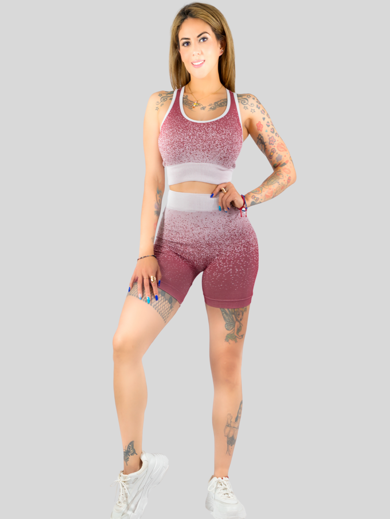 Foto 3 pulgar | Conjunto Deportivo Casual Mujer Short Y Blusa Stretch Conj-068 Vino Comodidad Y Estilo