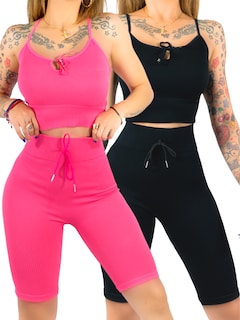 Foto 1 | Set De 2 Conjunto Deportiva Mujer Short Y Blusa Conj-069 Surtido En Color Stretch Fit Push Up