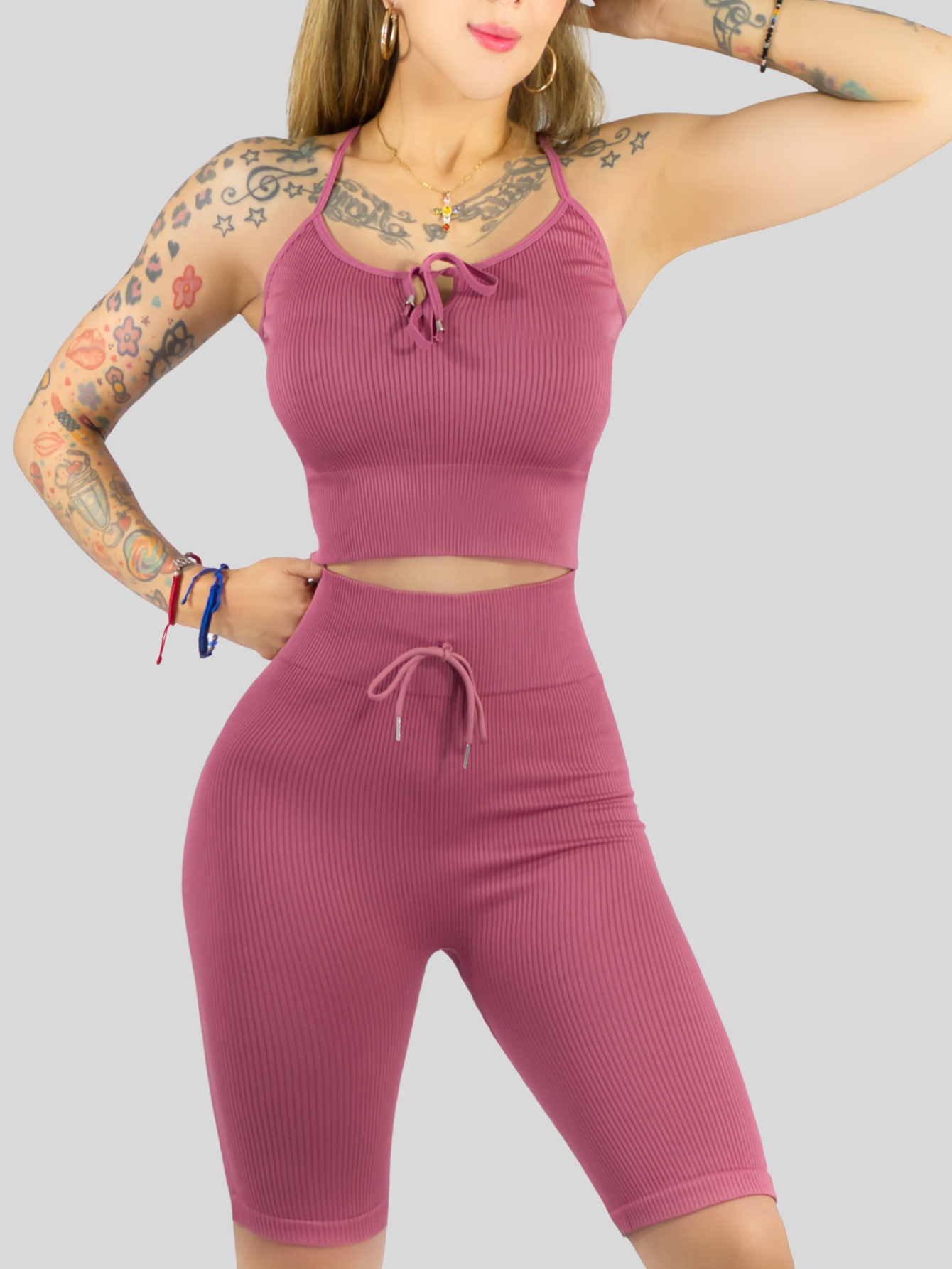 Foto 8 pulgar | Conjunto Deportiva Mujer Short Y Blusa Conj-069 Coral Stretch Fit Push Up