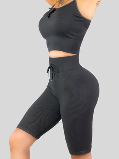 Foto 5 | Conjunto Deportiva Mujer Short Y Blusa Conj-069 Gris Stretch Fit Push Up