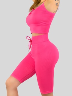 Foto 5 | Conjunto Deportiva Mujer Short Y Blusa Conj-069 Rosa Stretch Fit Push Up