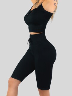 Foto 5 | Conjunto Deportiva Mujer Short Y Blusa Conj-069 Negro Stretch Fit Push Up