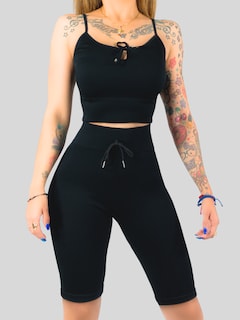 Foto 7 | Conjunto Deportiva Mujer Short Y Blusa Conj-069 Negro Stretch Fit Push Up