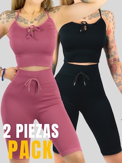 Foto 5 | Set De 2 Conjunto Deportiva Mujer Short Y Blusa Conj-069 Surtido En Color Stretch Fit Push Up