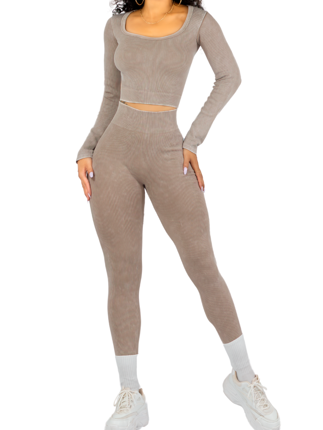 Foto 2 pulgar | Set Deportivo Mujer Gym Yoga O Casual Conj-072 Beige Blusa Y Pants