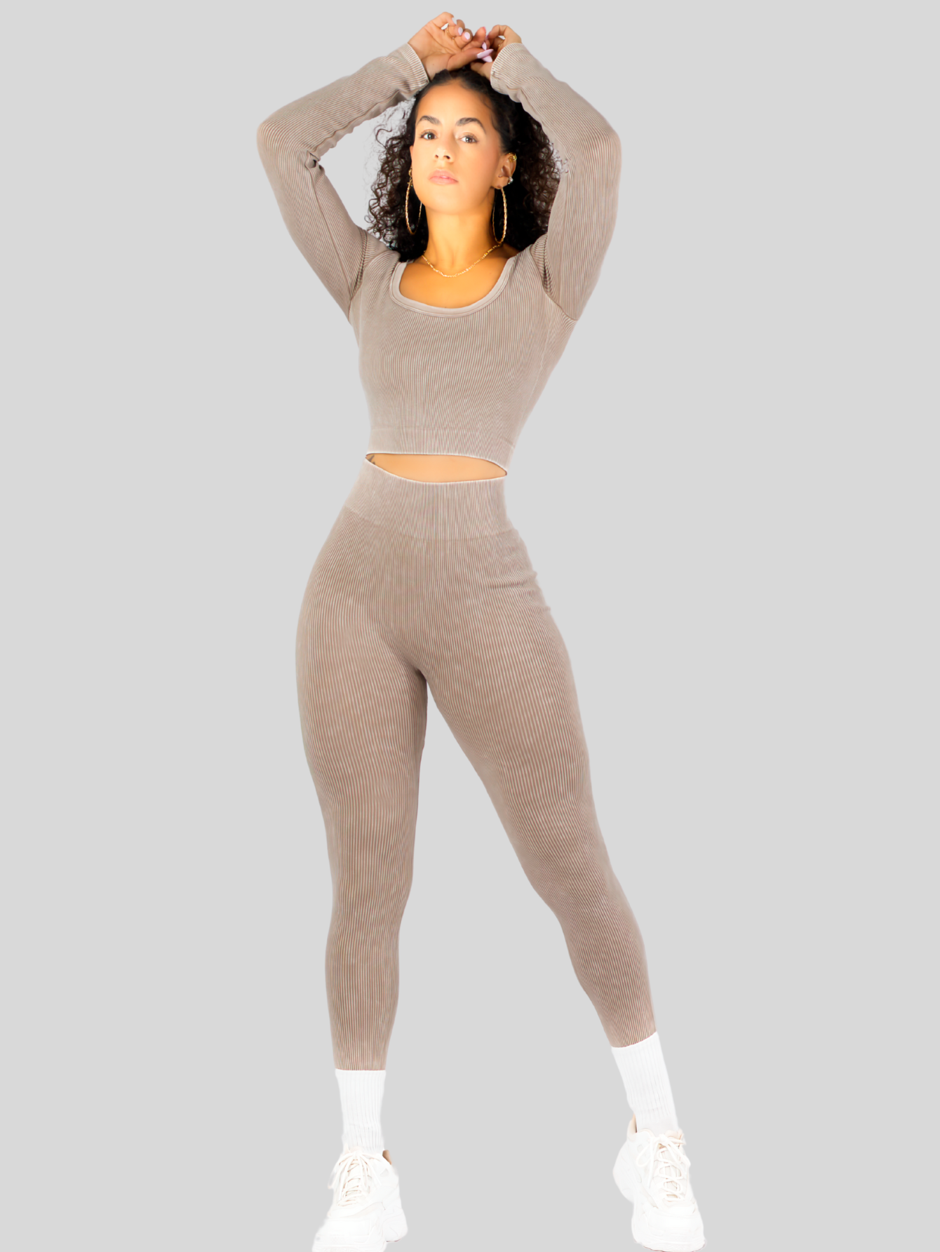Foto 3 pulgar | Set Deportivo Mujer Gym Yoga O Casual Conj-072 Beige Blusa Y Pants