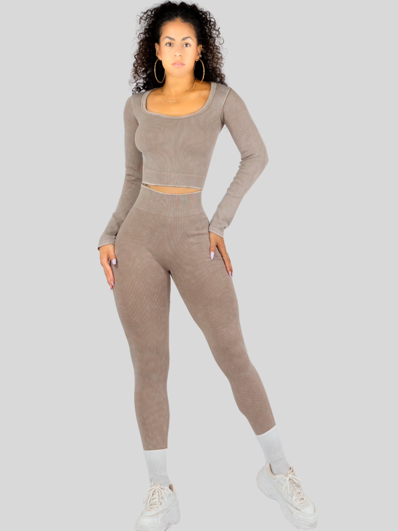 Foto 5 pulgar | Set Deportivo Mujer Gym Yoga O Casual Conj-072 Beige Blusa Y Pants