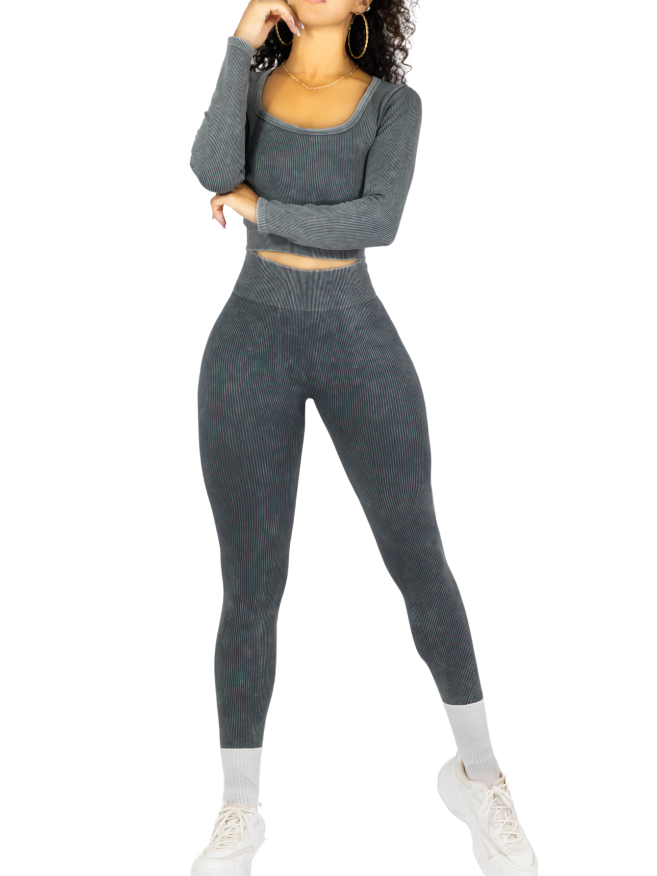 Foto 2 pulgar | Set Deportivo Mujer Gym Yoga O Casual Conj-072 Gris Oscuro Blusa Y Pants