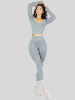 Foto 2 | Set Deportivo Mujer Gym Yoga O Casual Conj-072 Gris Claro Blusa Y Pants