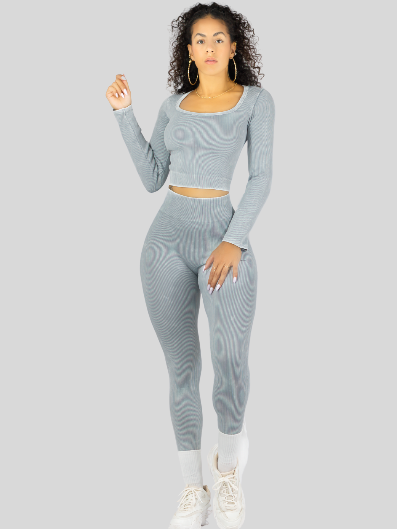 Foto 5 pulgar | Set Deportivo Mujer Gym Yoga O Casual Conj-072 Gris Claro Blusa Y Pants