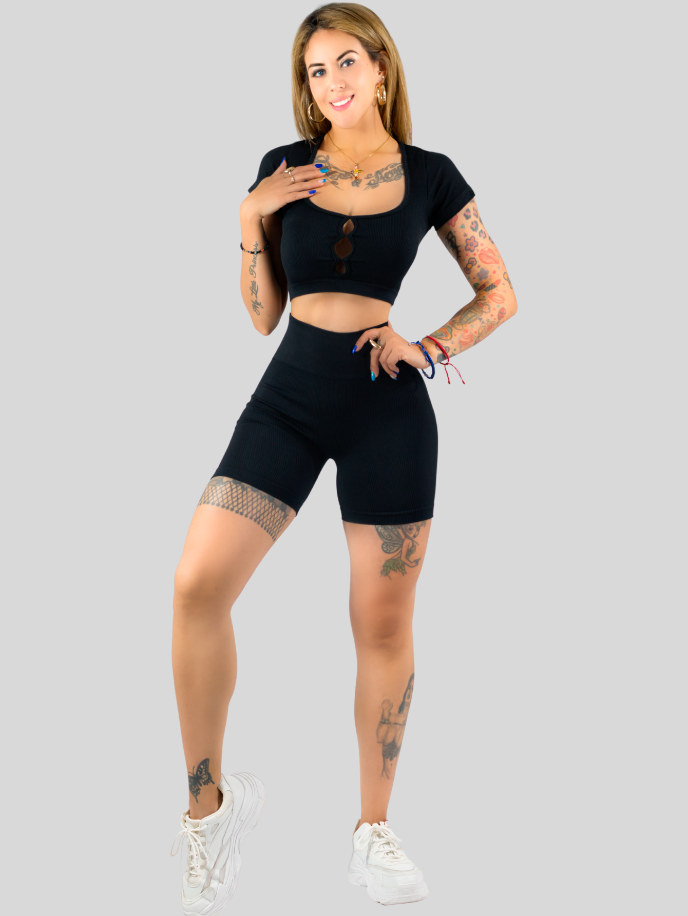 Foto 2 | Conjunto Deportivo De Mujer De Short Y Blusa Conj-070 Negro Stretch Push Up