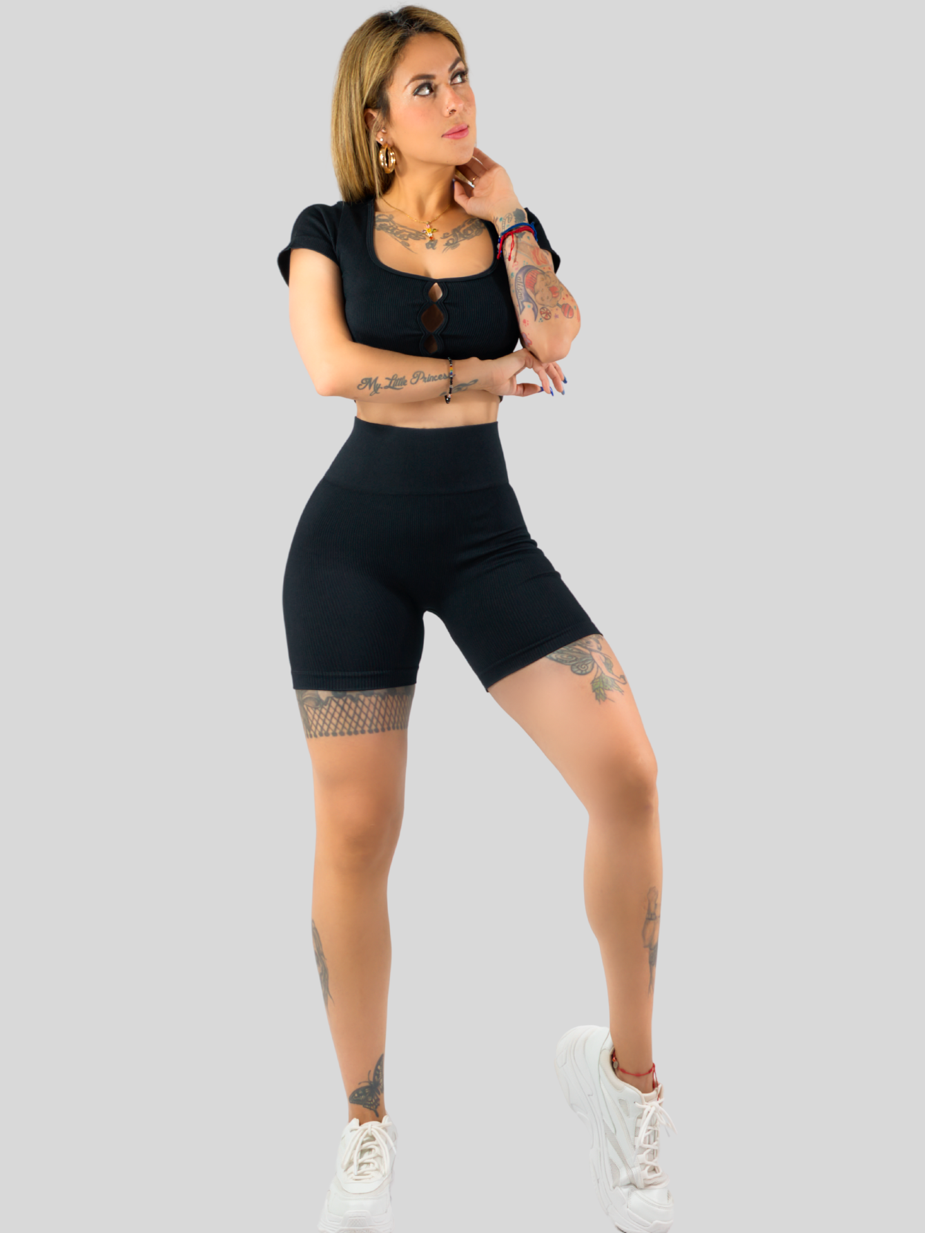Foto 4 | Conjunto Deportivo De Mujer De Short Y Blusa Conj-070 Negro Stretch Push Up