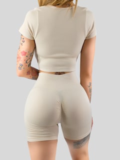 Foto 6 | Conjunto Deportivo De Mujer De Short Y Blusa Conj-070 Beige Stretch Push Up