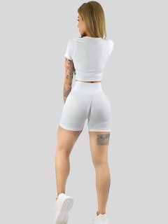 Foto 3 | Conjunto Deportivo De Mujer De Short Y Blusa Conj-070 Blanco Stretch Push Up