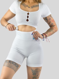 Foto 7 | Conjunto Deportivo De Mujer De Short Y Blusa Conj-070 Blanco Stretch Push Up