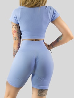 Foto 6 | Conjunto Deportivo De Mujer De Short Y Blusa Conj-070 Azul Claro Stretch Push Up