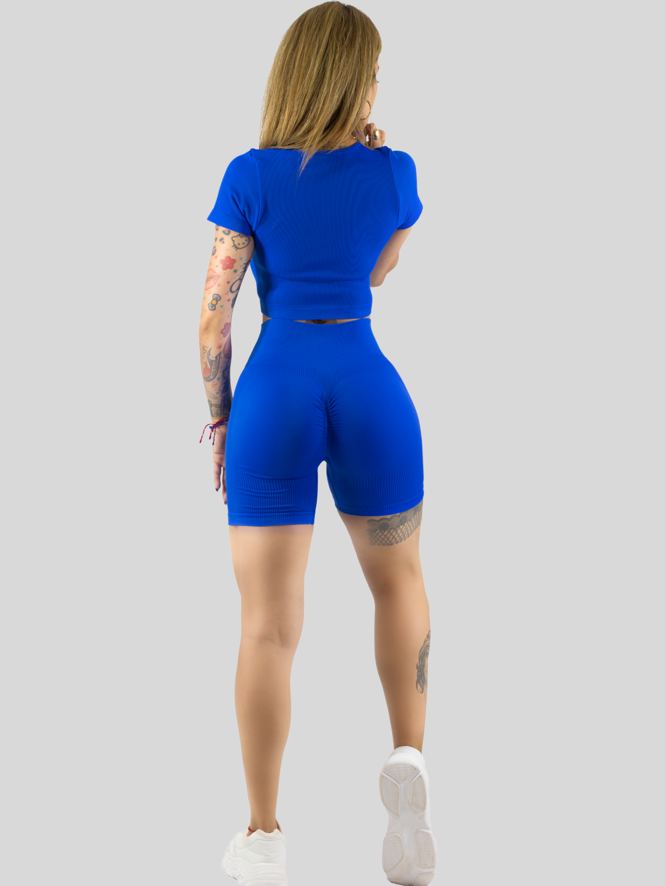 Foto 3 | Conjunto Deportivo De Mujer De Short Y Blusa Conj-070 Azul Rey Stretch Push Up