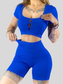 Foto 7 | Conjunto Deportivo De Mujer De Short Y Blusa Conj-070 Azul Rey Stretch Push Up