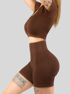 Foto 5 | Conjunto Deportivo De Mujer De Short Y Blusa Conj-070 Cafe Stretch Push Up