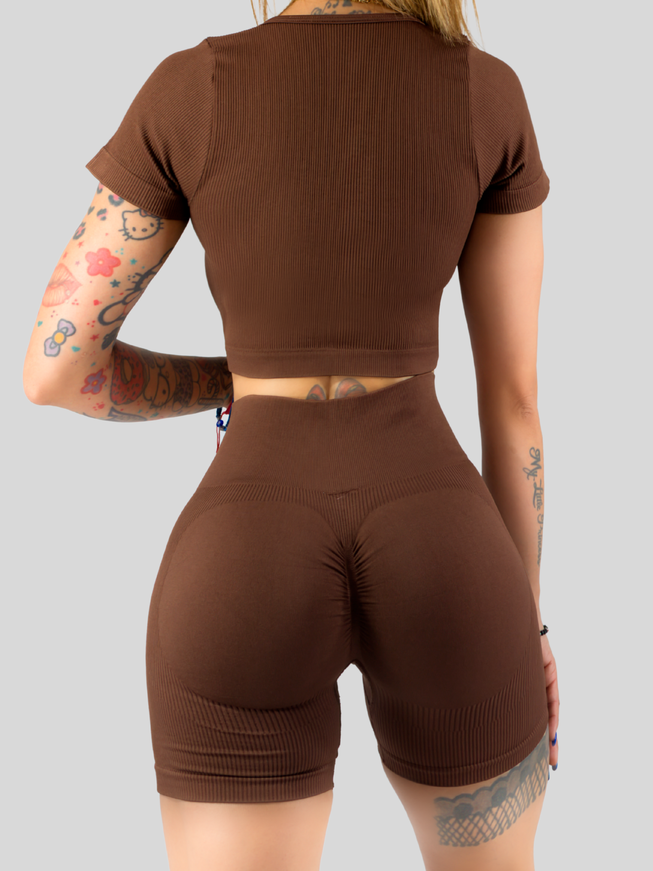 Foto 6 | Conjunto Deportivo De Mujer De Short Y Blusa Conj-070 Cafe Stretch Push Up