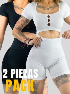 Foto 5 | Set De Dos Conjunto Deportivo De Mujer De Short Y Blusa Conj-070 Variedad De Colores Stretch Push Up