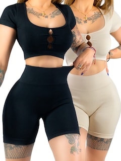 Foto 1 | Set De Dos Conjunto Deportivo De Mujer De Short Y Blusa Conj-070 Variedad De Colores Stretch Push Up