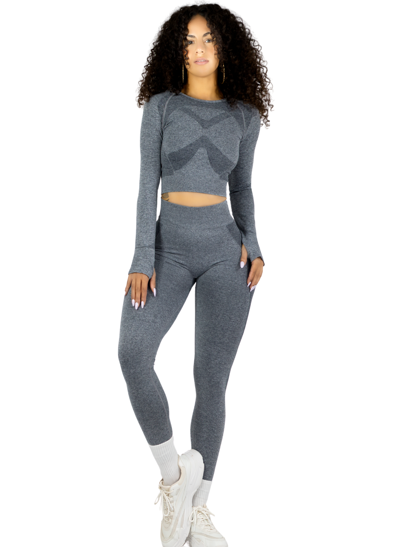 Foto 2 pulgar | Set Deportivo Mujer Gym Yoga O Casual Conj-071 Gris Claro Conjunto De Blusa Y Leggins