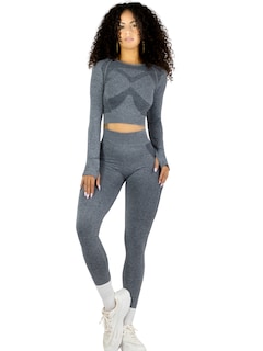 Foto 1 | Set Deportivo Mujer Gym Yoga O Casual Conj-071 Gris Claro Conjunto De Blusa Y Leggins