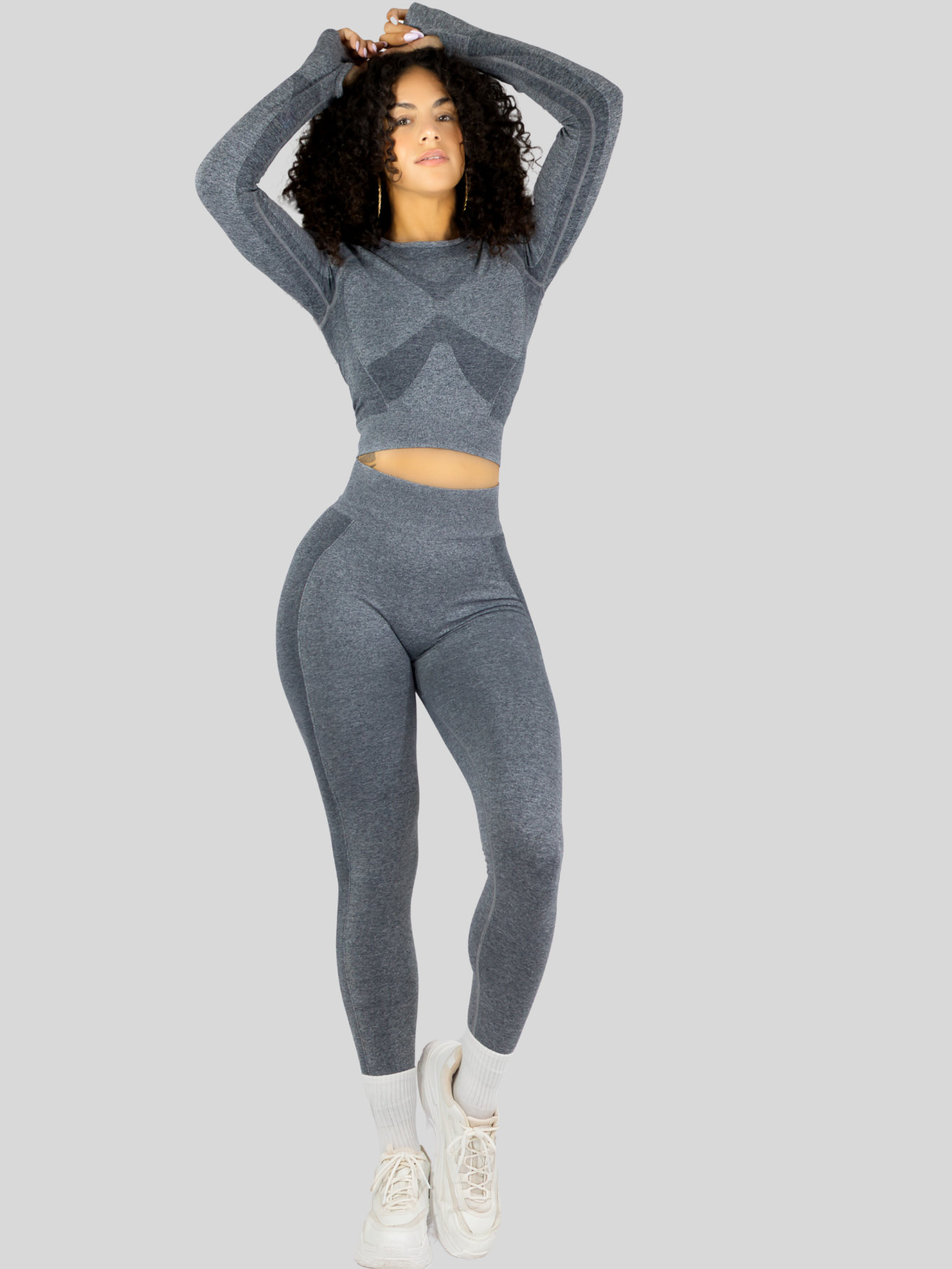 Foto 2 | Set Deportivo Mujer Gym Yoga O Casual Conj-071 Gris Claro Conjunto De Blusa Y Leggins