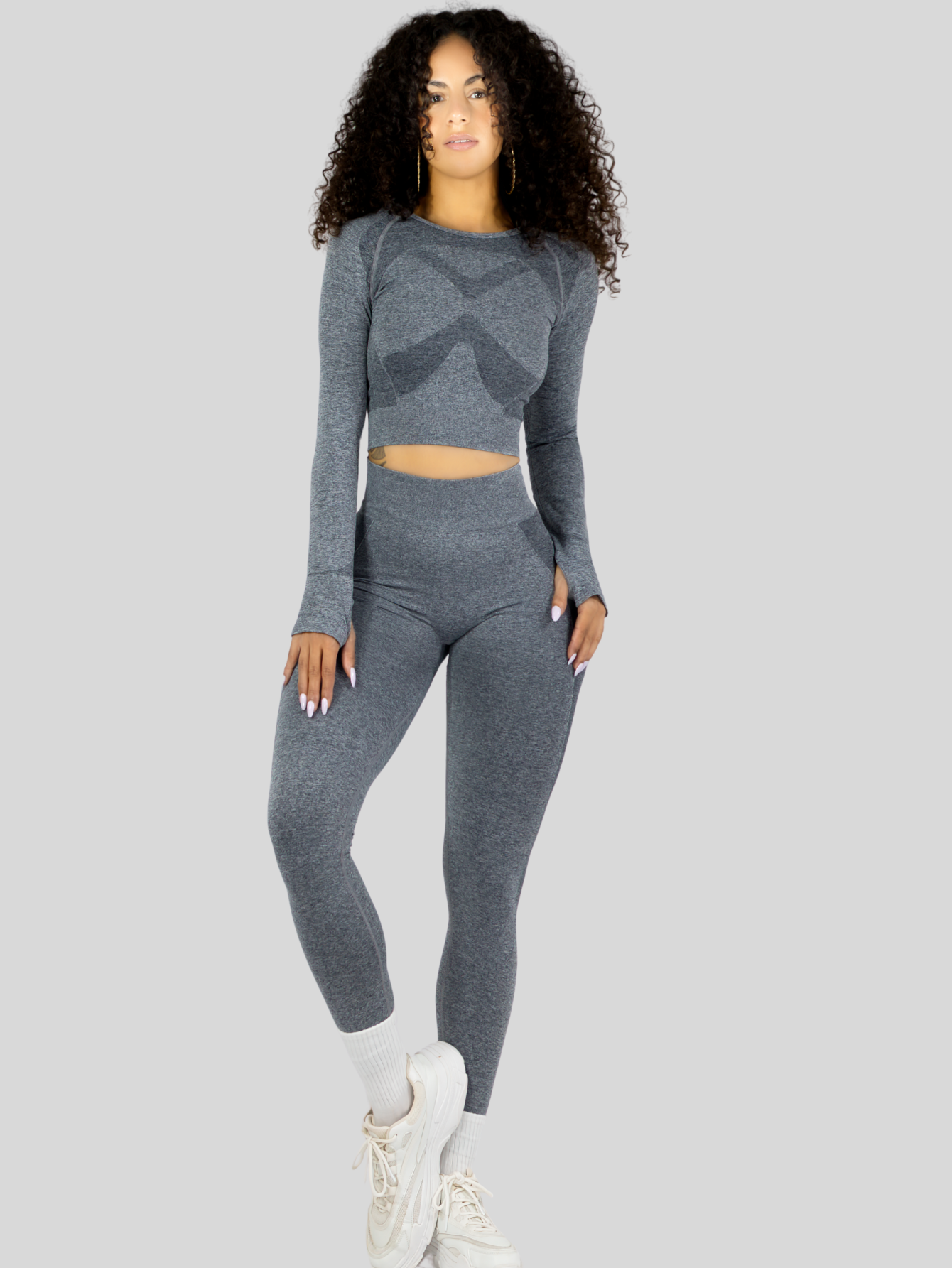 Foto 5 pulgar | Set Deportivo Mujer Gym Yoga O Casual Conj-071 Gris Claro Conjunto De Blusa Y Leggins