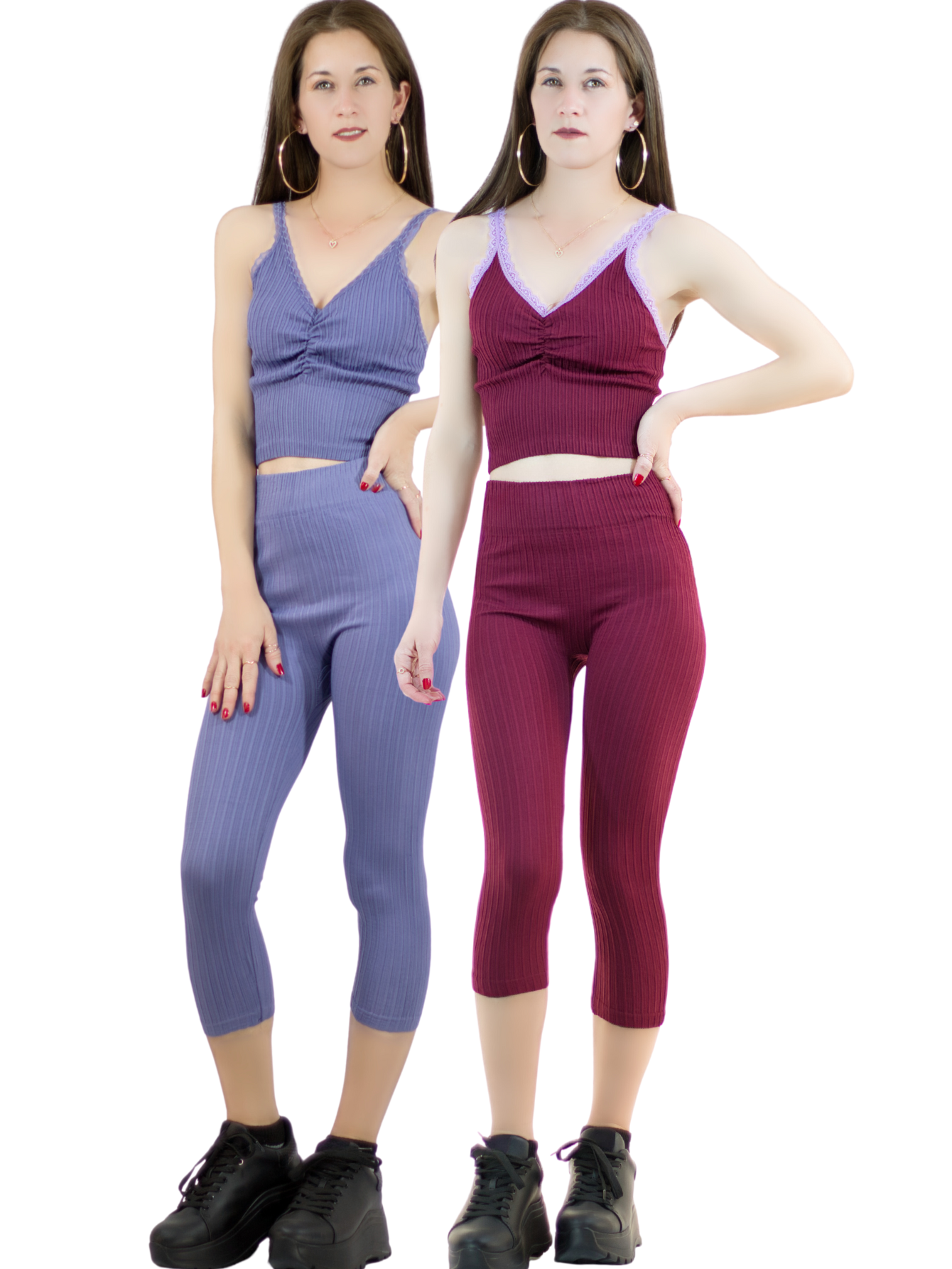 Foto 2 pulgar | Set De 2 Conjuntos Deportivos Mujer Conj-060-px2 Variedad De Colores Capri Y Top Stretch Fit