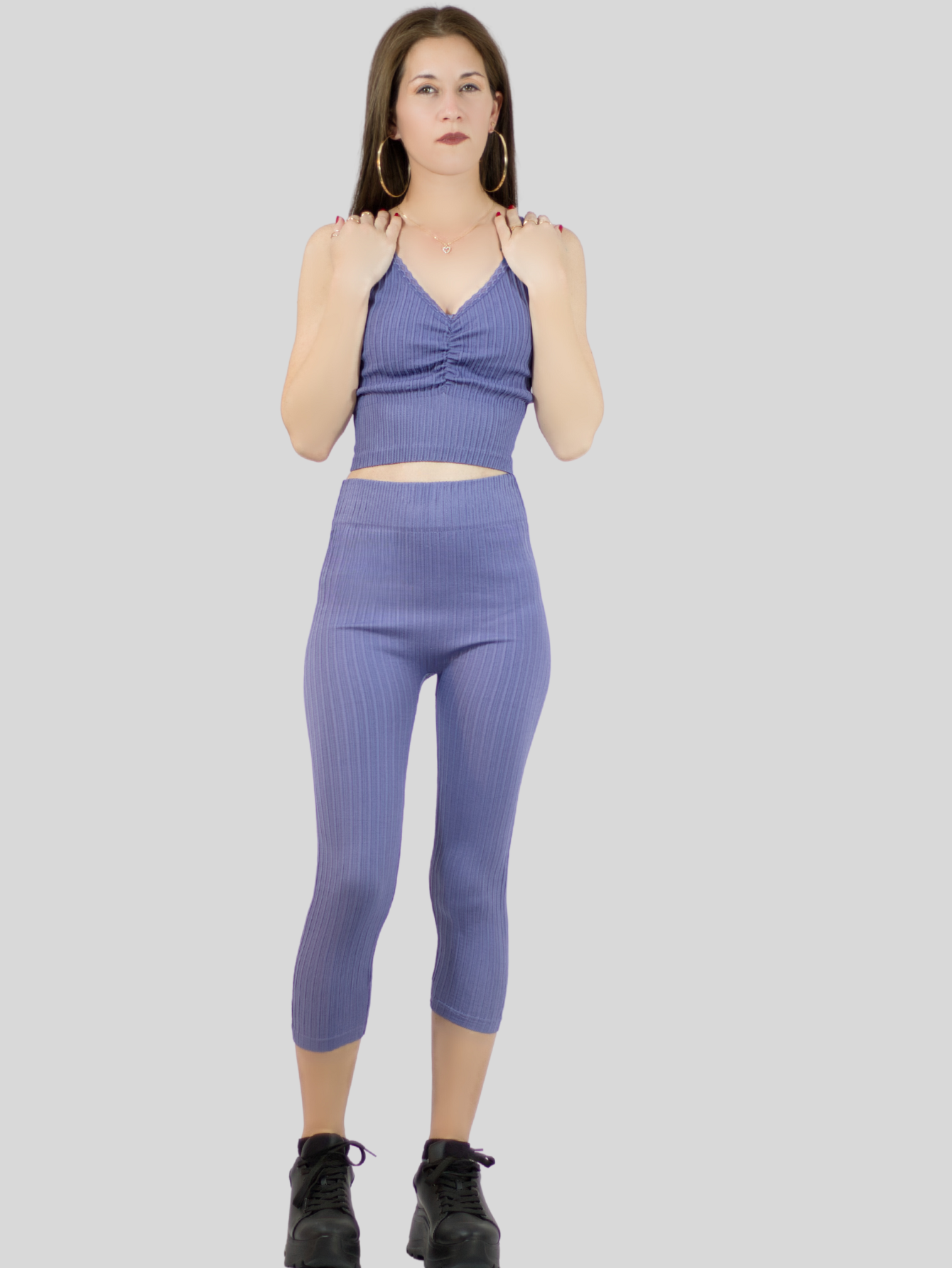 Foto 3 pulgar | Set De 2 Conjuntos Deportivos Mujer Conj-060-px2 Variedad De Colores Capri Y Top Stretch Fit
