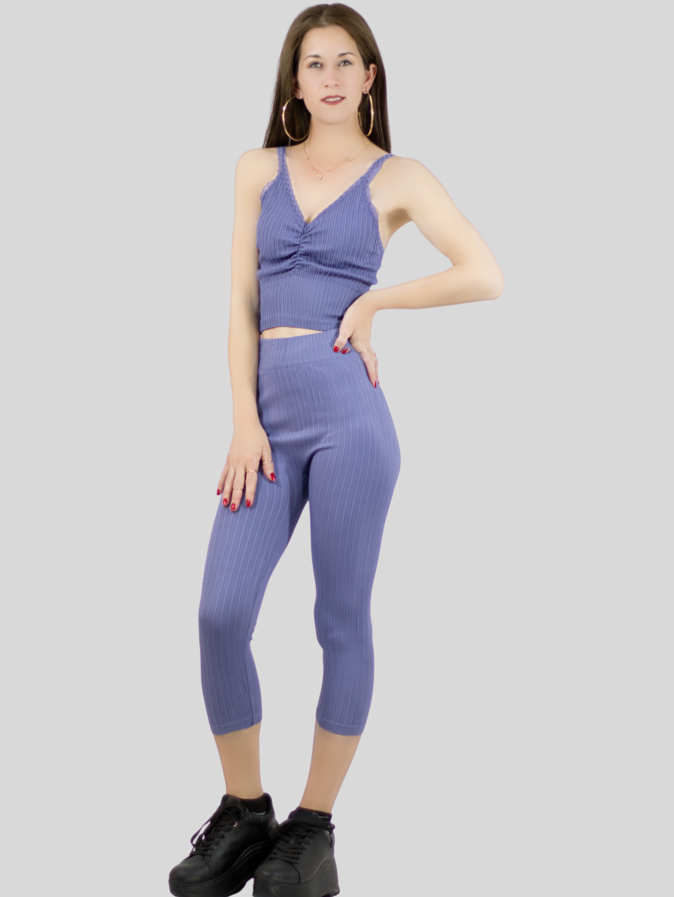 Foto 5 pulgar | Set De 2 Conjuntos Deportivos Mujer Conj-060-px2 Variedad De Colores Capri Y Top Stretch Fit