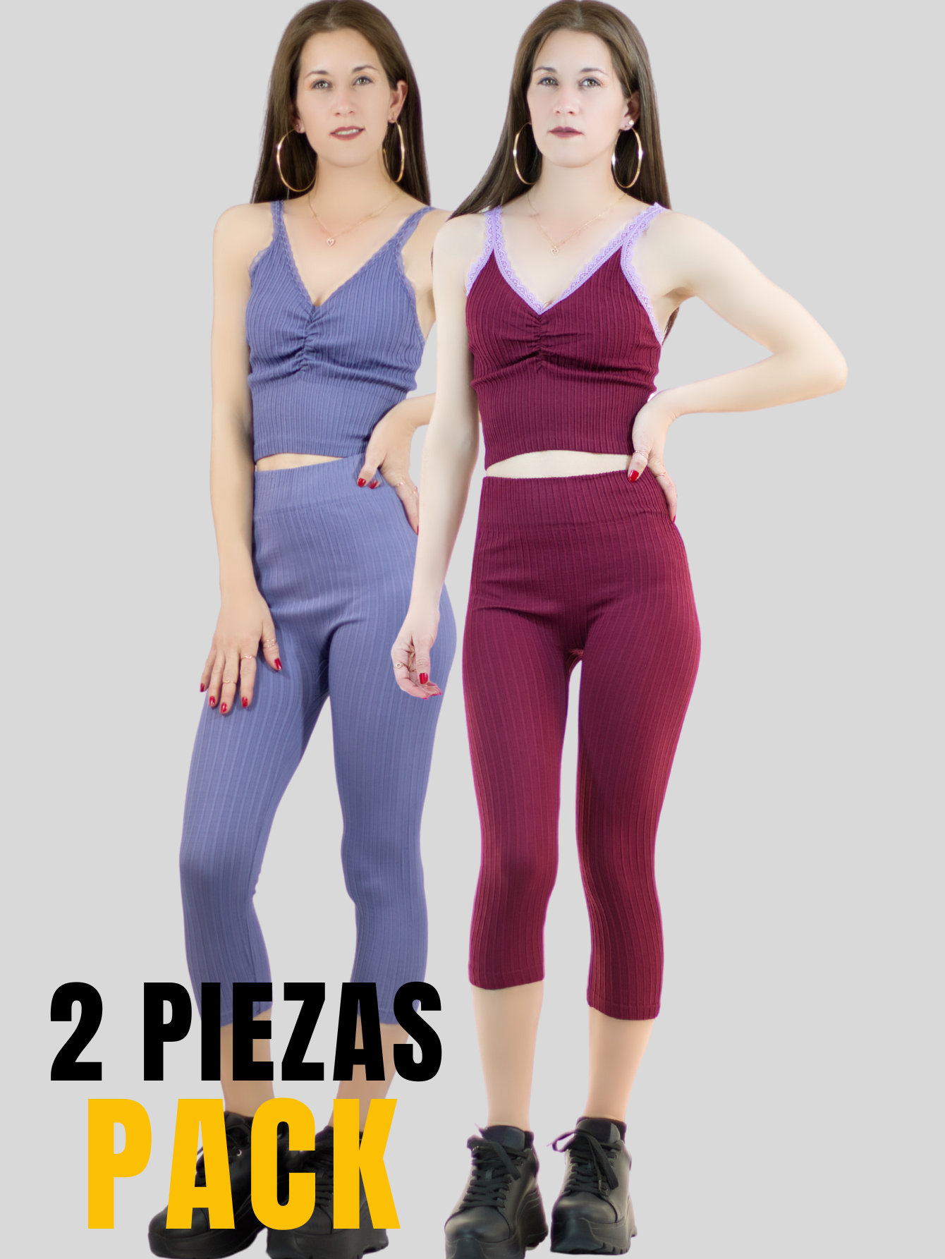 Foto 6 pulgar | Set De 2 Conjuntos Deportivos Mujer Conj-060-px2 Variedad De Colores Capri Y Top Stretch Fit