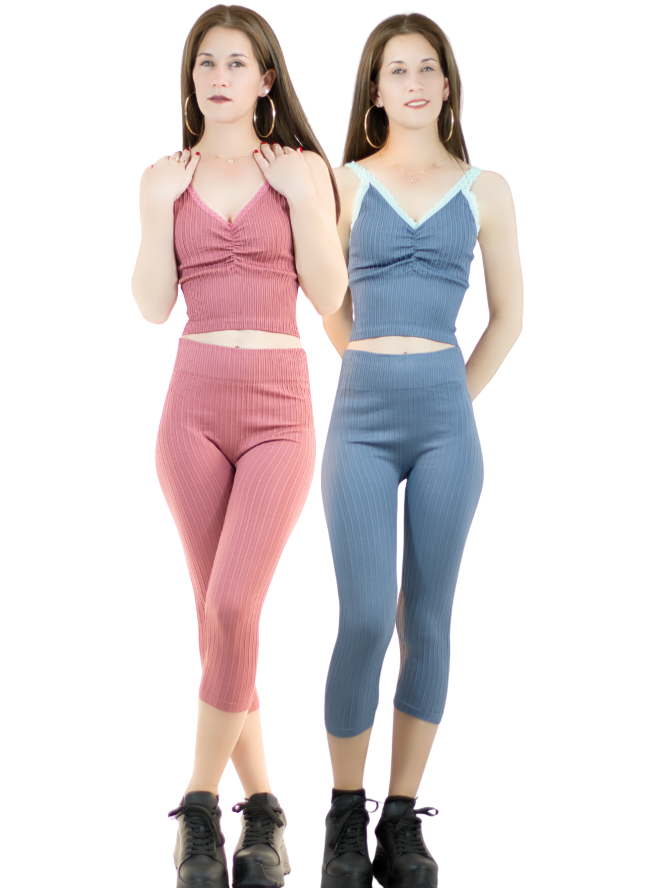 Foto 2 pulgar | Set De 2 Conjuntos Deportivos Mujer Conj-060-px2 Variedad De Colores Capri Y Top Stretch Fit