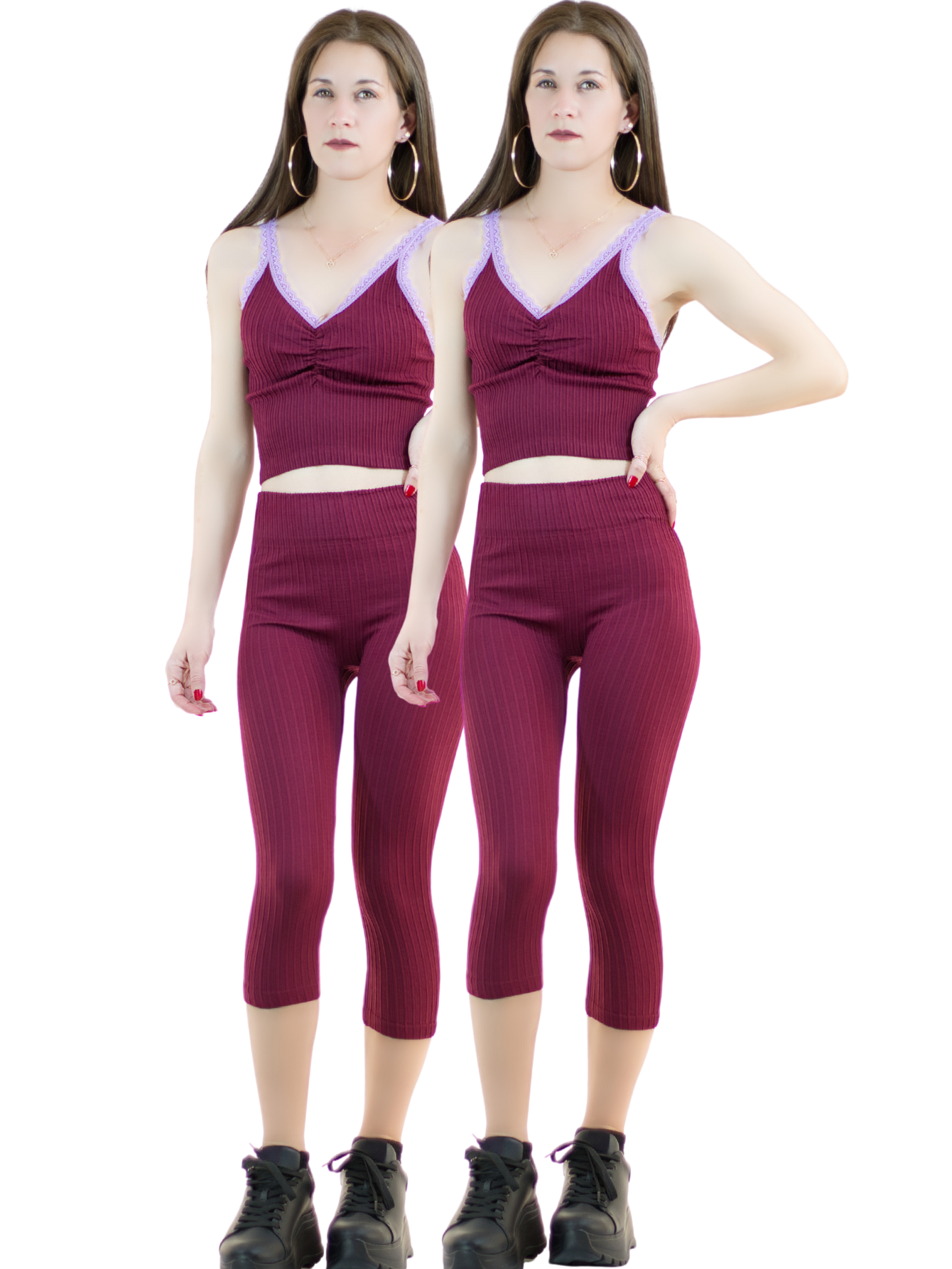 Foto 2 pulgar | Set De 2 Conjuntos Deportivos Mujer Conj-060-px2 Variedad De Colores Capri Y Top Stretch Fit