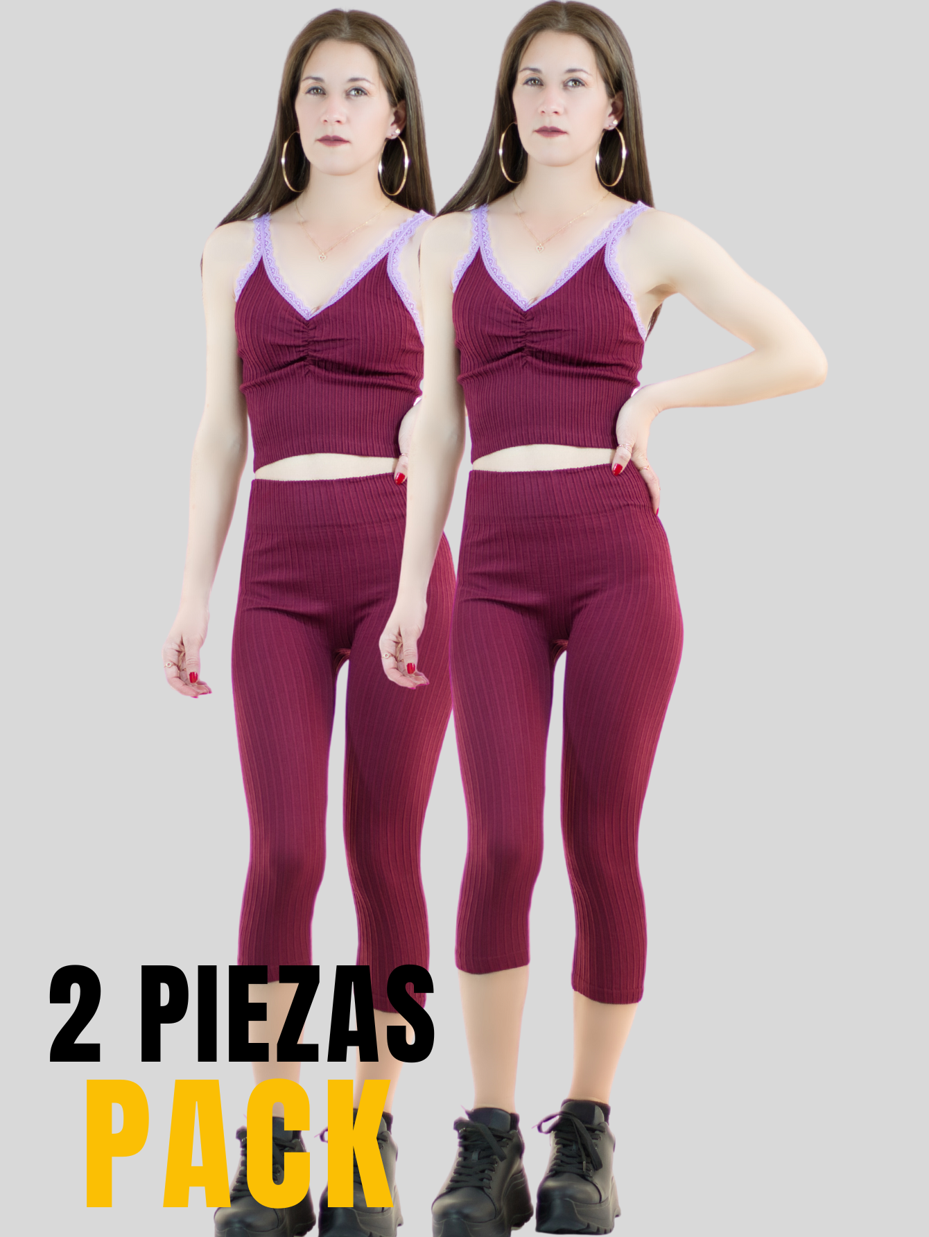 Foto 5 pulgar | Set De 2 Conjuntos Deportivos Mujer Conj-060-px2 Variedad De Colores Capri Y Top Stretch Fit