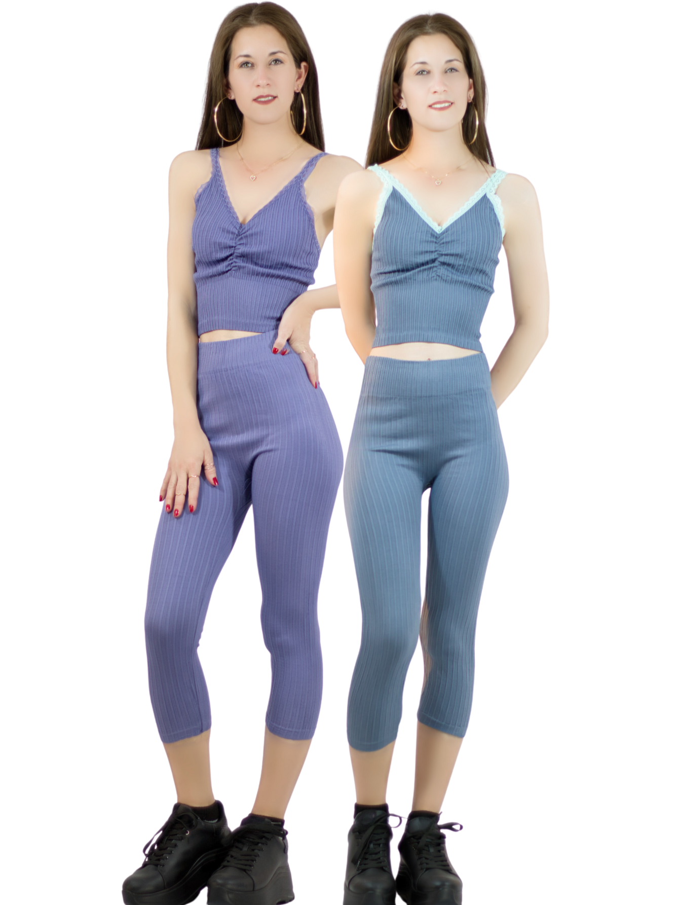 Set De 2 Conjuntos Deportivos Mujer Conj-060-px2 Variedad De Colores Capri Y Top Stretch Fit