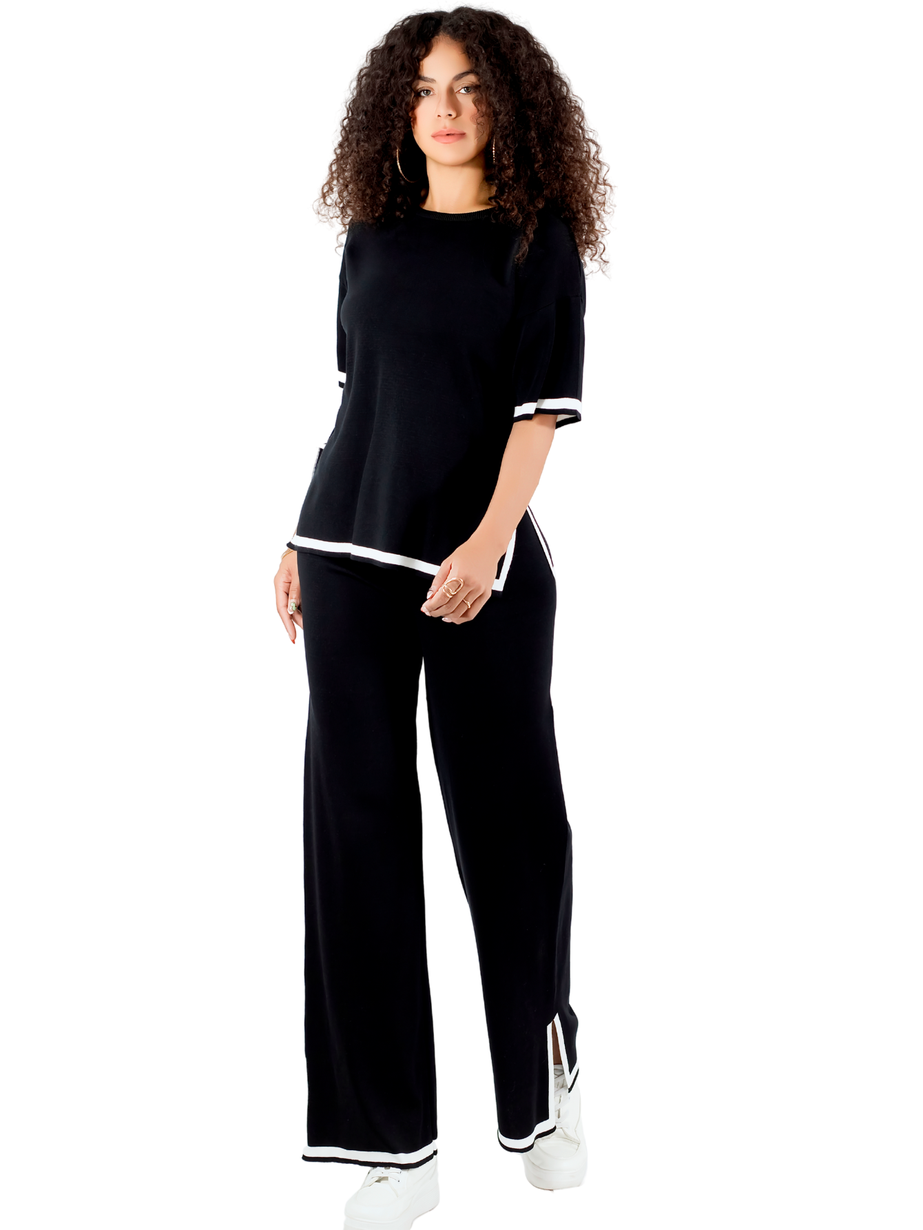 Conjunto Mujer 2 Piezas Playera Oversize Y Pantalón Stretch Conj-073 Negro Casual