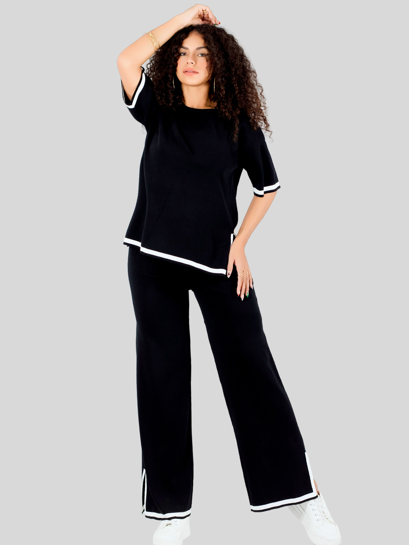 Foto 2 | Conjunto Mujer 2 Piezas Playera Oversize Y Pantalón Stretch Conj-073 Negro Casual