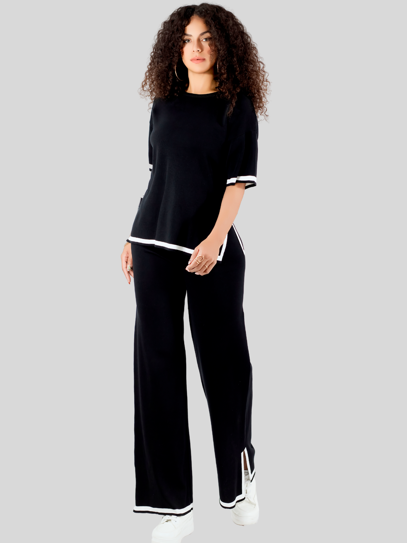 Foto 5 pulgar | Conjunto Mujer 2 Piezas Playera Oversize Y Pantalón Stretch Conj-073 Negro Casual
