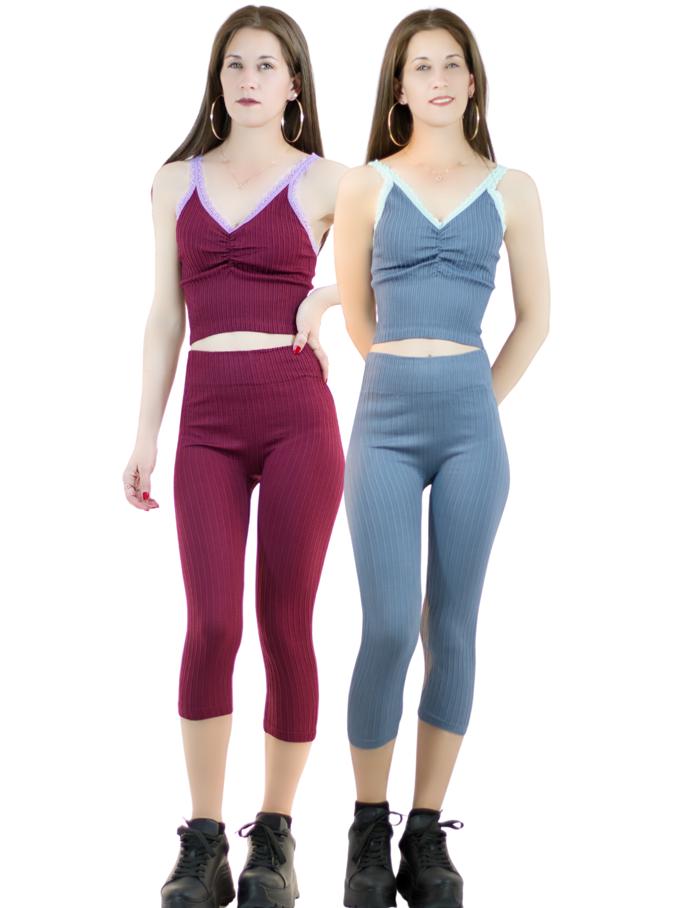 Foto 2 pulgar | Set De 2 Conjuntos Deportivos Mujer Conj-060-px2 Variedad De Colores Capri Y Top Stretch Fit