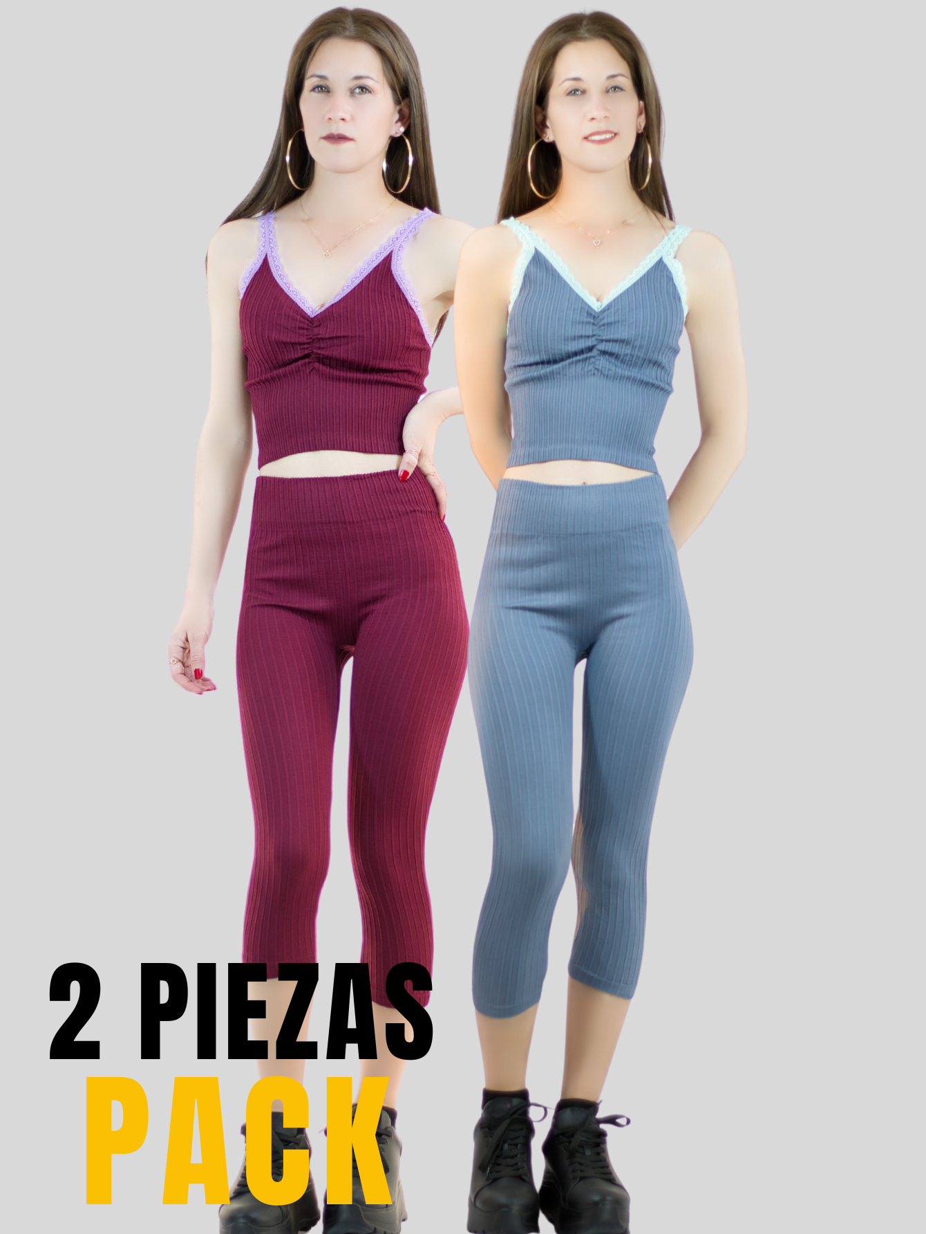 Foto 6 pulgar | Set De 2 Conjuntos Deportivos Mujer Conj-060-px2 Variedad De Colores Capri Y Top Stretch Fit