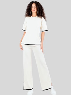 Foto 4 | Conjunto Mujer 2 Piezas Playera Oversize Y Pantalón Stretch Conj-073 Café Claro Casual