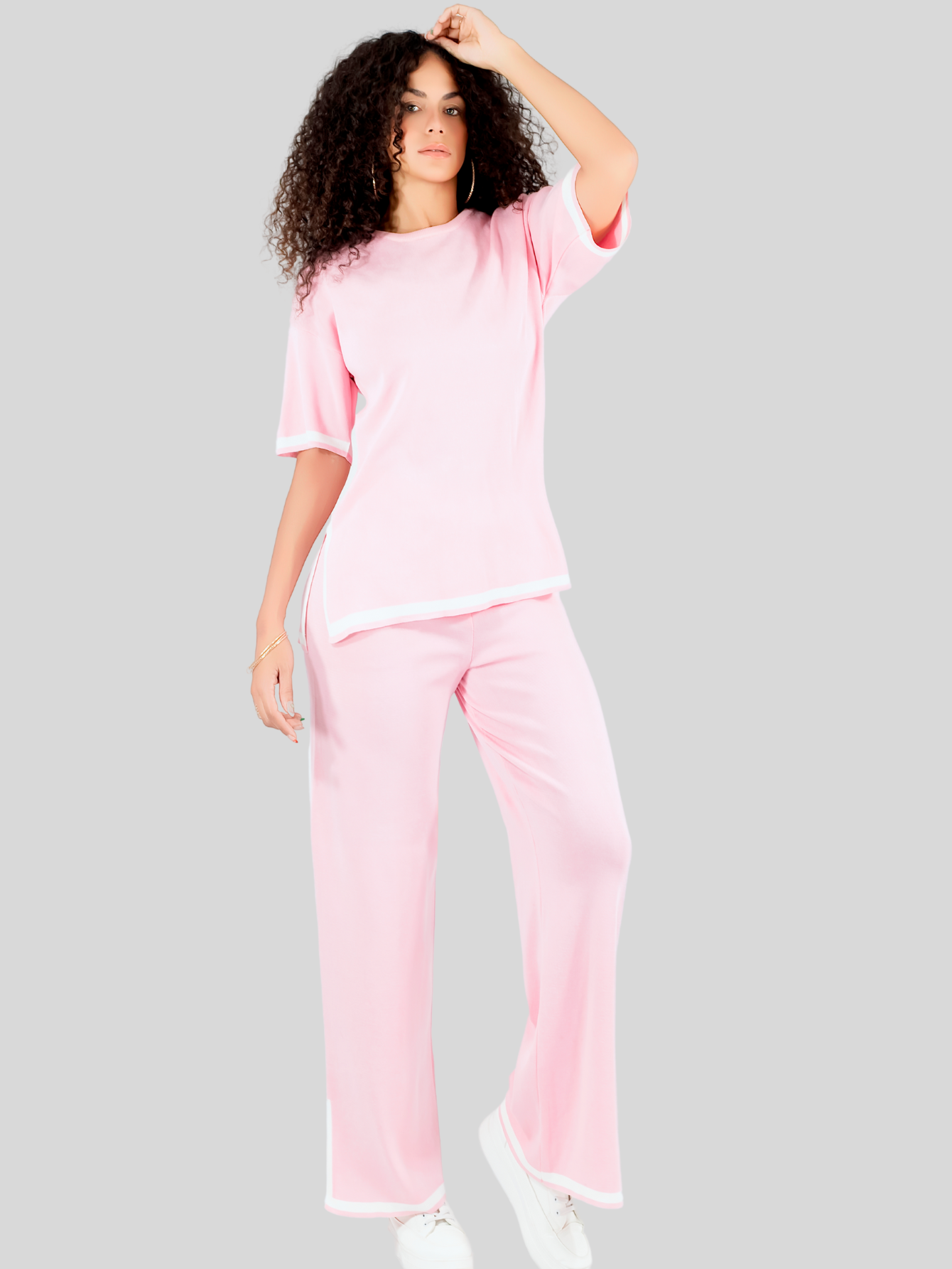 Foto 3 pulgar | Conjunto Mujer 2 Piezas Playera Oversize Y Pantalón Stretch Conj-073 Rosa Casual