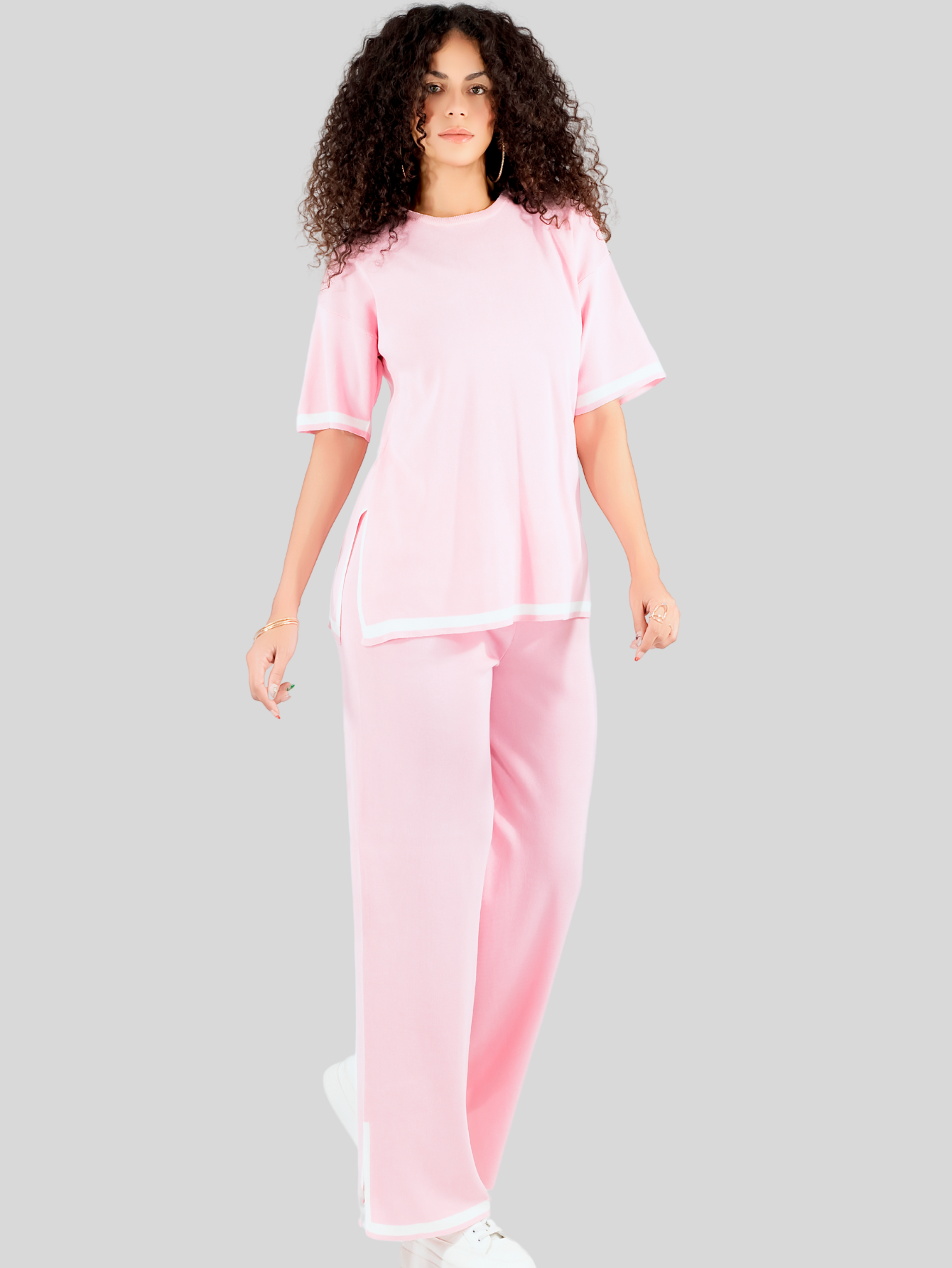 Foto 5 pulgar | Conjunto Mujer 2 Piezas Playera Oversize Y Pantalón Stretch Conj-073 Rosa Casual